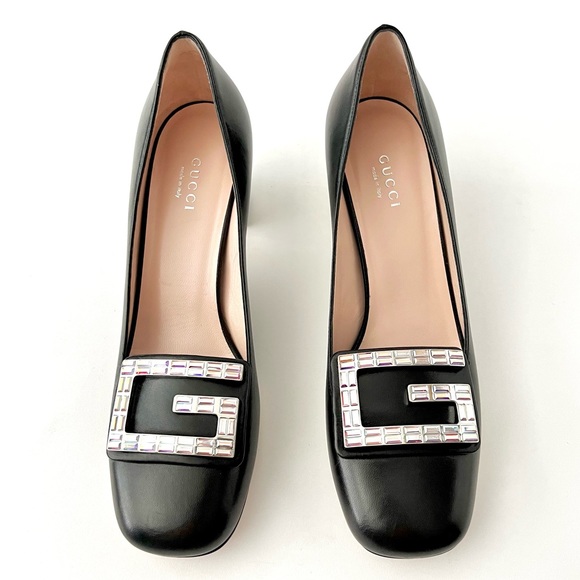 GUCCI | Decollete Madelyn Black Malaga Kid Pump Heel with G Crystals Size 37 - Picture 4 of 16